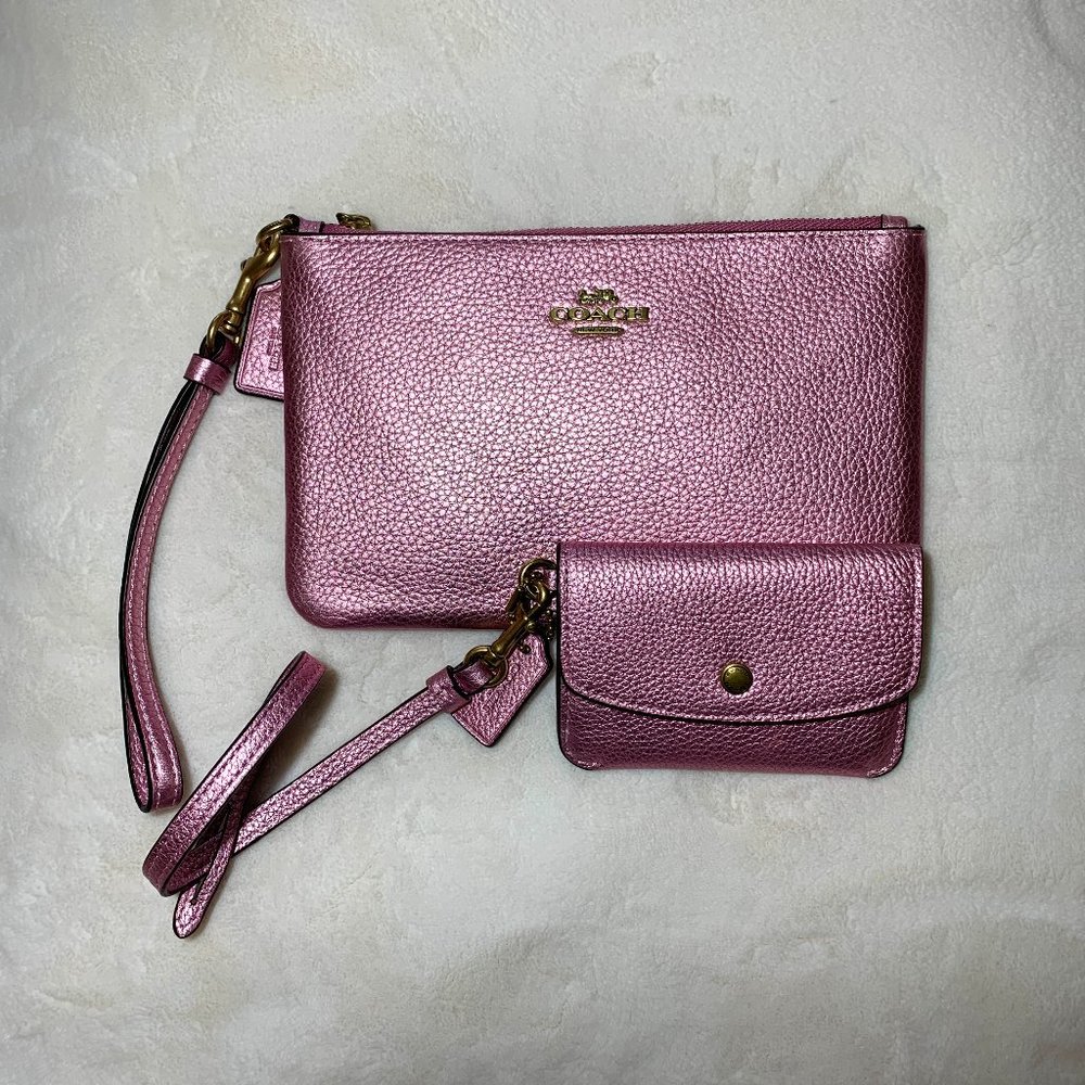 Coach Boutique Metallic Pink Wristlet and Card Pouch